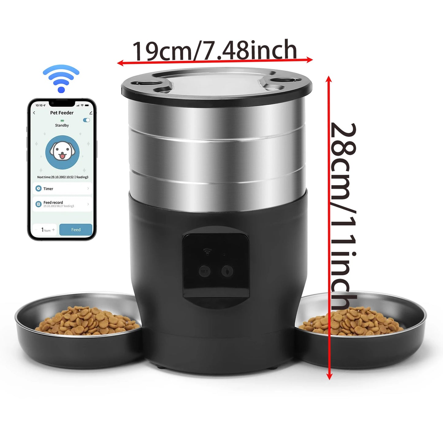 Distributeur automatique de nourriture pour chats avec bouton Wi-Fi de 4,5 L